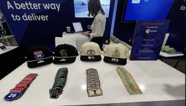 Hat and patch bar setup at a trade show booth